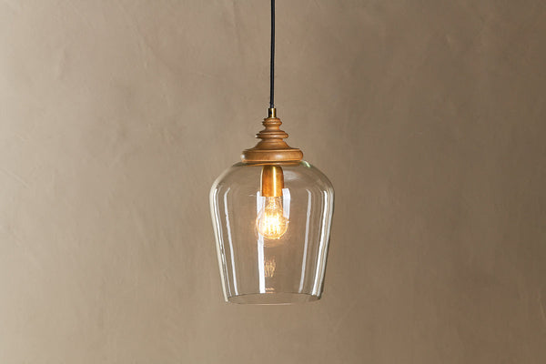 Varuna Mango Wood & Glass Pendant Lamp - Natural & Clear-nkuku