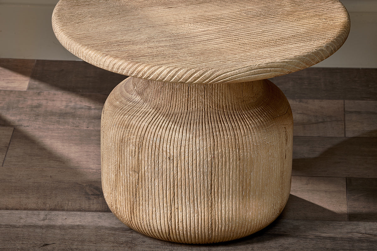 Vivan Grooved Wood Side Table- nkuku