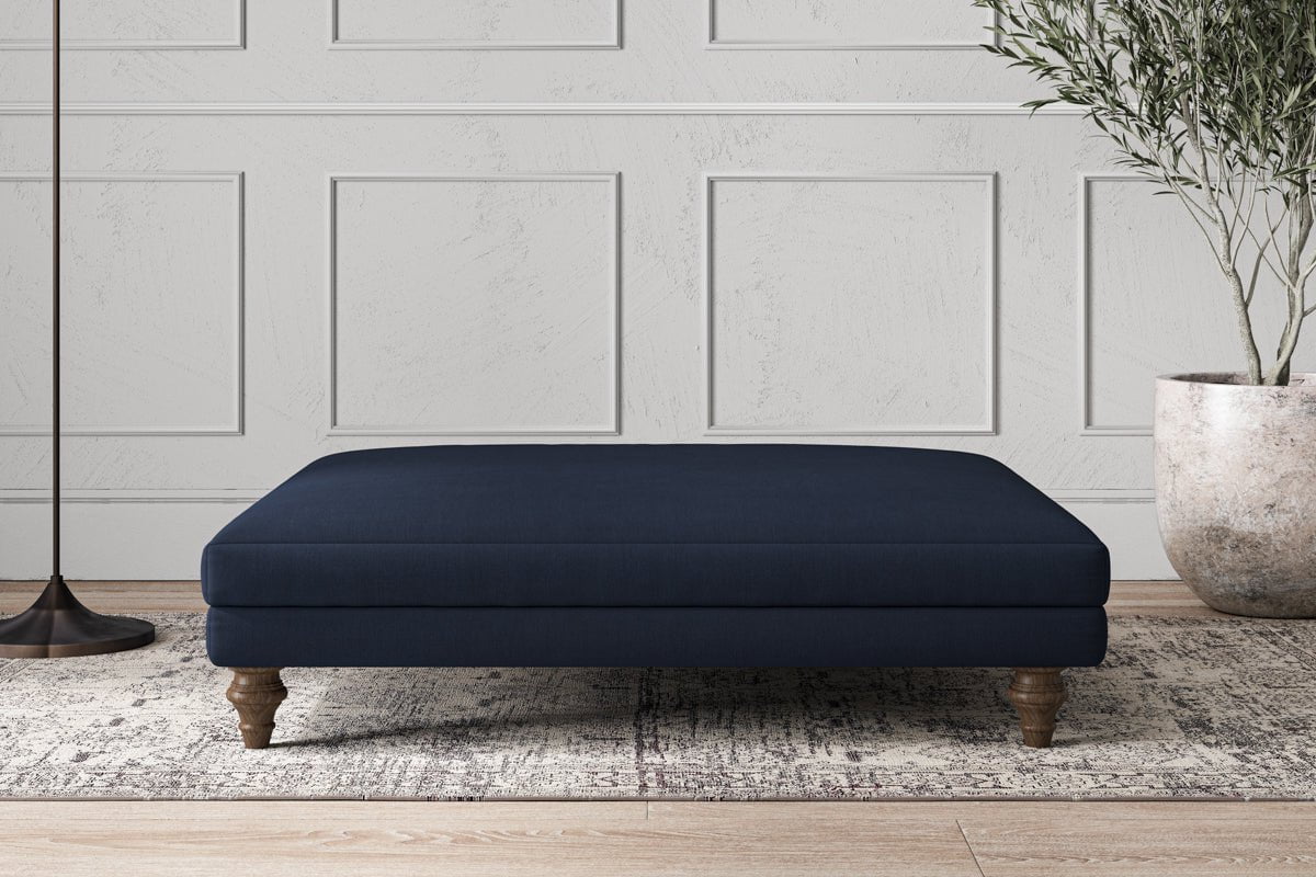 Nkuku MAKE TO ORDER Deni Grand Footstool - Brera Linen Indigo