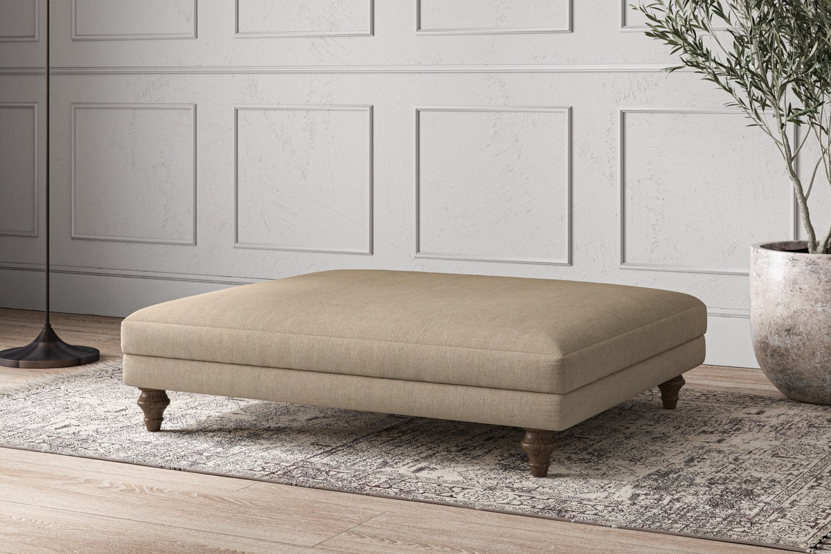 Nkuku MAKE TO ORDER Deni Grand Footstool - Brera Linen Pebble