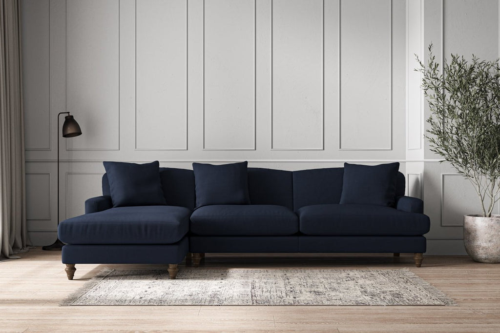 Nkuku MAKE TO ORDER Deni Grand Left Hand Chaise Sofa - Brera Linen Indigo