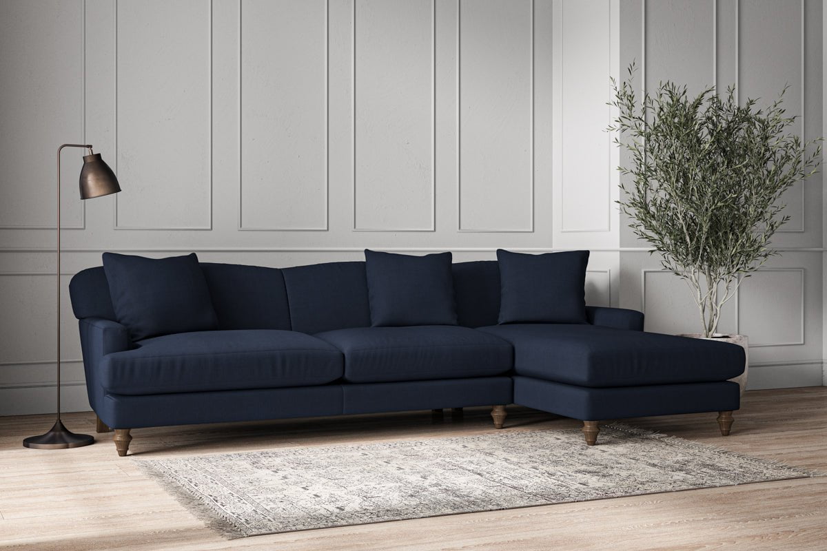 Nkuku MAKE TO ORDER Deni Grand Right Hand Chaise Sofa - Brera Linen Indigo