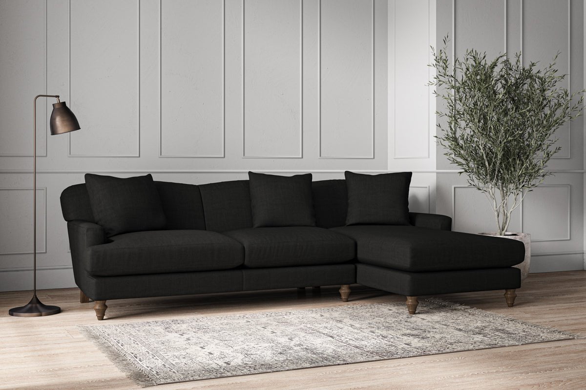 Nkuku MAKE TO ORDER Deni Large Right Hand Chaise Sofa - Brera Linen Charcoal