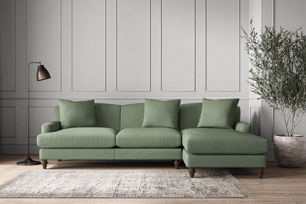 Nkuku MAKE TO ORDER Deni Large Right Hand Chaise Sofa - Brera Linen Jade