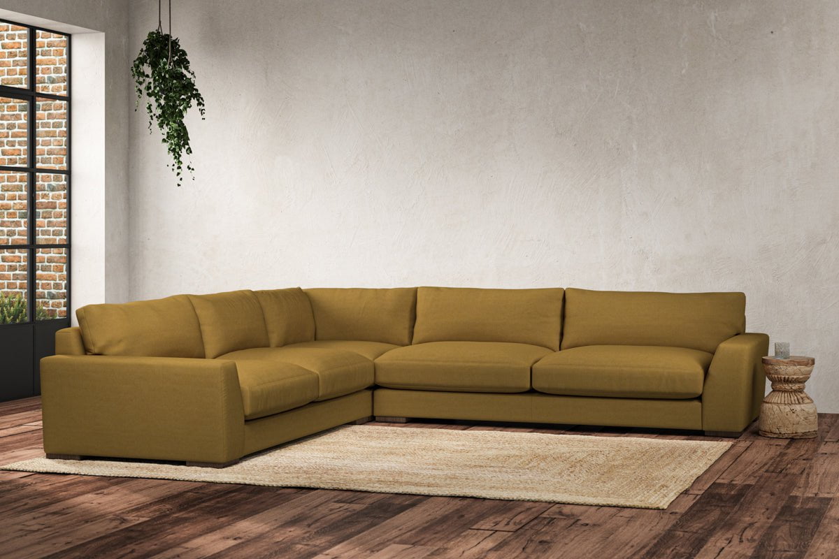 Nkuku MAKE TO ORDER Guddu Grand Left Hand Corner Sofa - Recycled Cotton Ochre