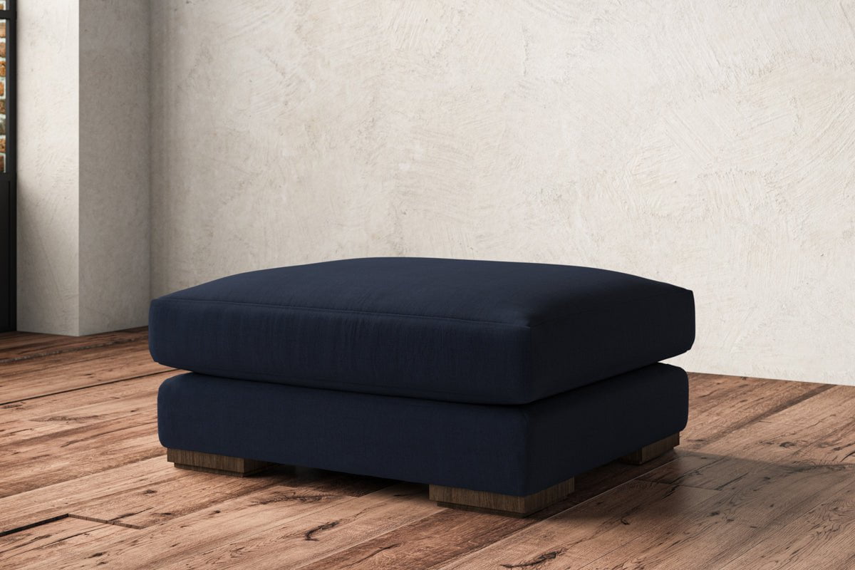 Nkuku MAKE TO ORDER Guddu Large Footstool - Brera Linen Indigo