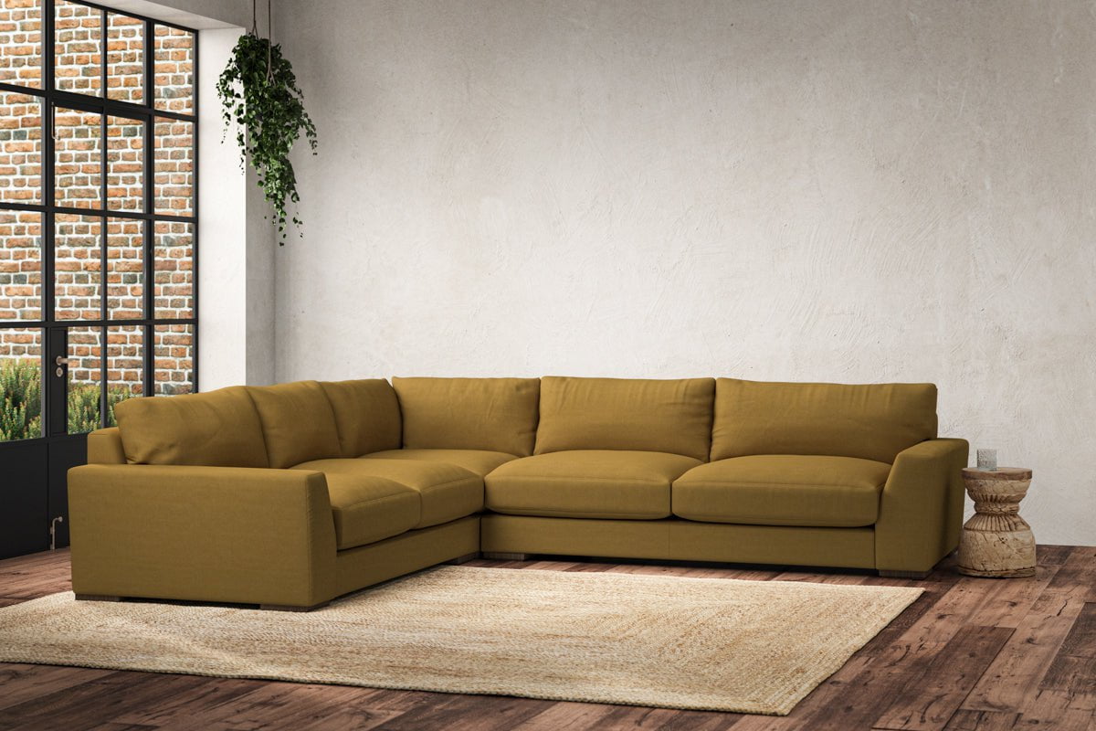 Nkuku MAKE TO ORDER Guddu Large Left Hand Corner Sofa - Recycled Cotton Ochre