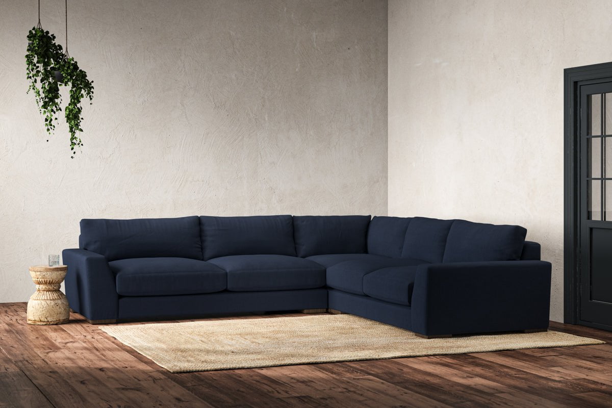 Nkuku MAKE TO ORDER Guddu Large Right Hand Corner Sofa - Brera Linen Indigo