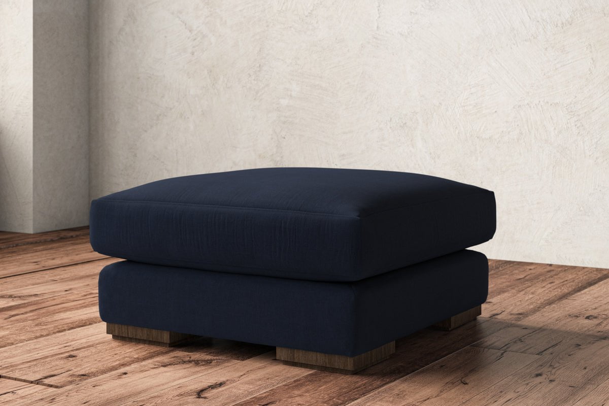 Guddu Medium Footstool - Brera Linen Indigo