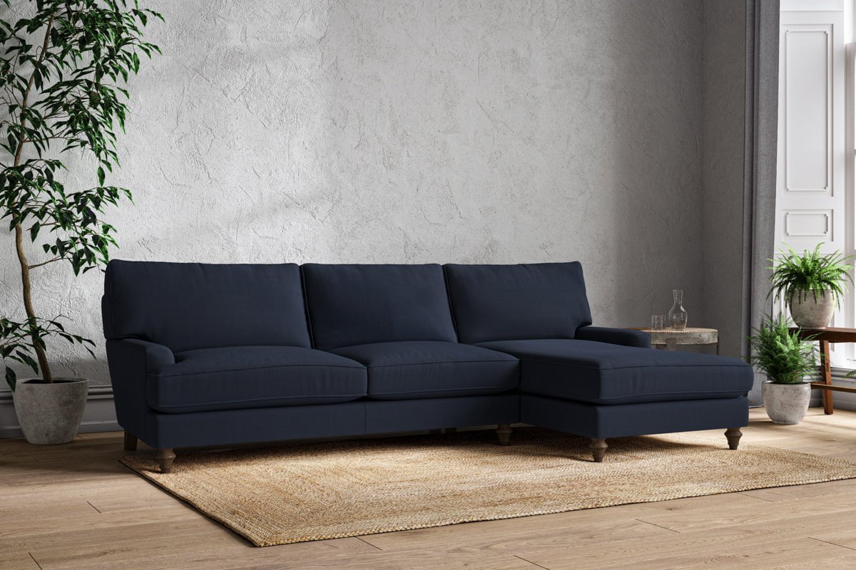 Nkuku MAKE TO ORDER Marri Grand Right Hand Chaise Sofa - Brera Linen Indigo