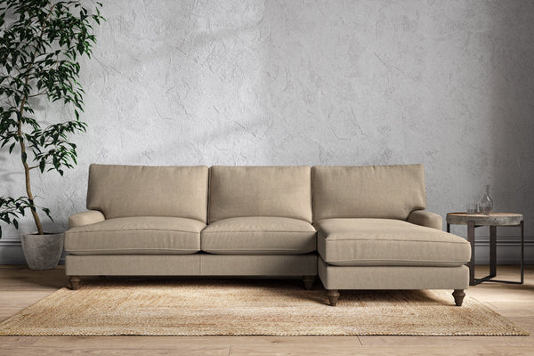 Nkuku MAKE TO ORDER Marri Grand Right Hand Chaise Sofa - Brera Linen Pebble