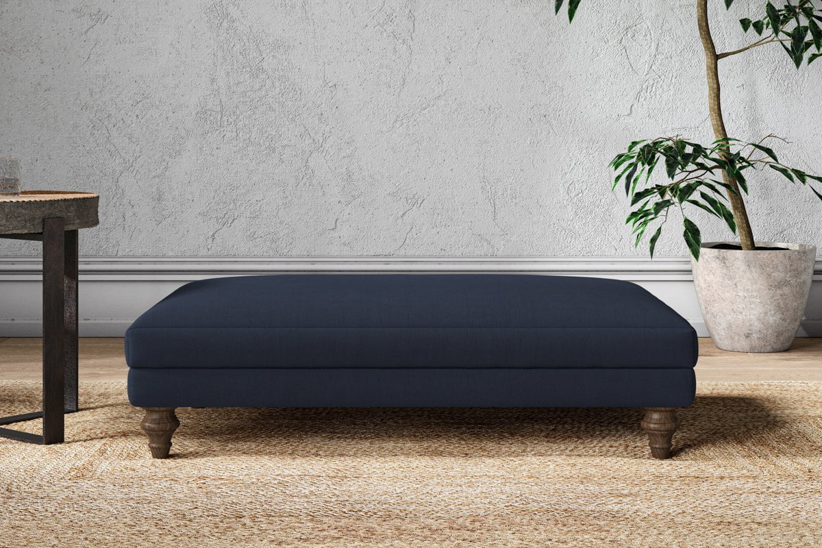 Nkuku MAKE TO ORDER Marri Large Footstool - Brera Linen Indigo