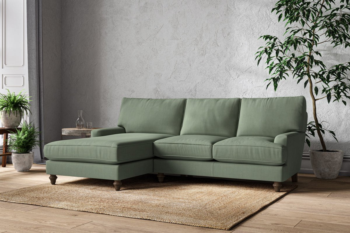 Nkuku MAKE TO ORDER Marri Large Left Hand Chaise Sofa - Brera Linen Jade