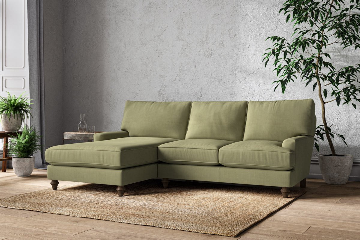 Nkuku MAKE TO ORDER Marri Large Left Hand Chaise Sofa - Brera Linen Sage