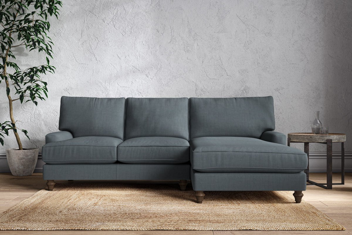 Nkuku MAKE TO ORDER Marri Large Right Hand Chaise Sofa - Brera Linen Dusk