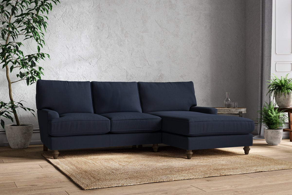 Nkuku MAKE TO ORDER Marri Large Right Hand Chaise Sofa - Brera Linen Indigo