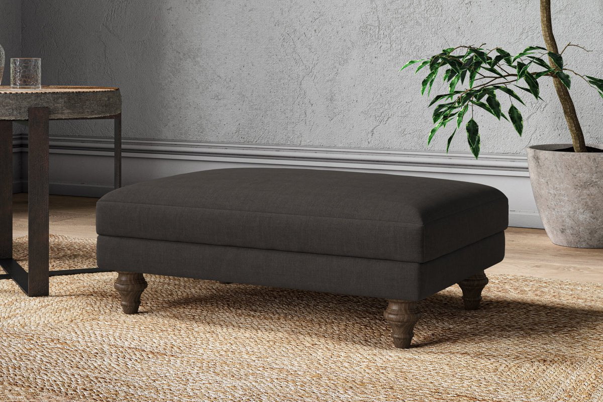 Nkuku MAKE TO ORDER Marri Medium Footstool - Brera Linen Espresso