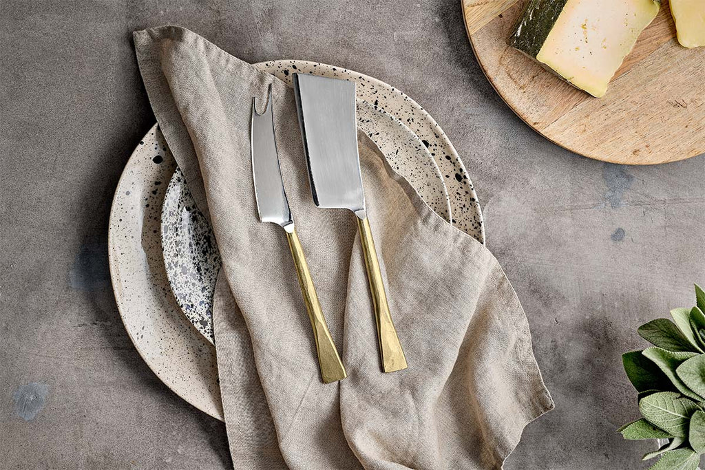 Ena Cheese Knife Set - Brushed Gold (Set of 2)-nkuku