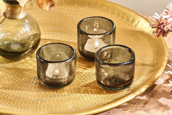 Irda Glass Small Tealight - Smoke Brown - Small (Set of 3)-nkuku