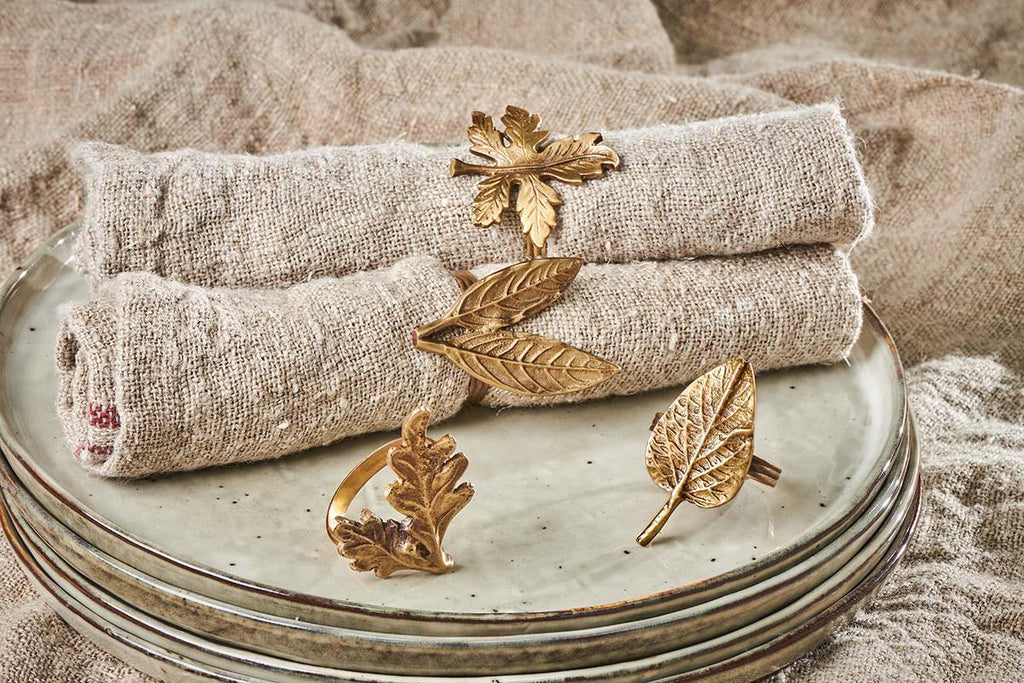 Leaf Brass Napkin Rings (Set of 4)-nkuku