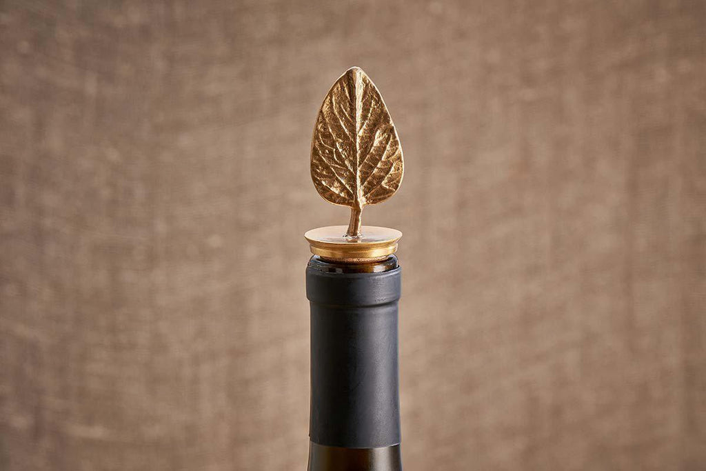 Poplar Leaf Brass Bottle Stopper-nkuku