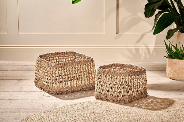 Shimla Square Seagrass And Palm Leaf Basket-nkuku