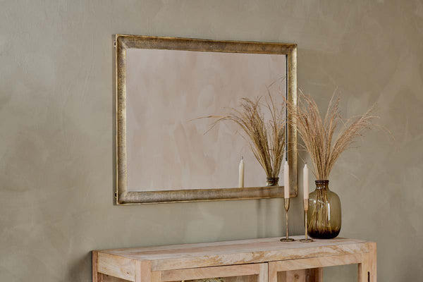 Yadur Rectangular Mirror - Antique Brass - Large-nkuku