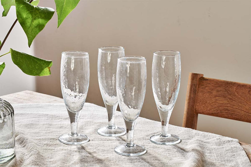 Yala Hammered Champagne Glass - Clear Glass (Set of 4)-nkuku