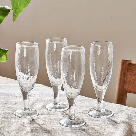 Yala Hammered Champagne Glass - Clear Glass (Set of 4)-nkuku