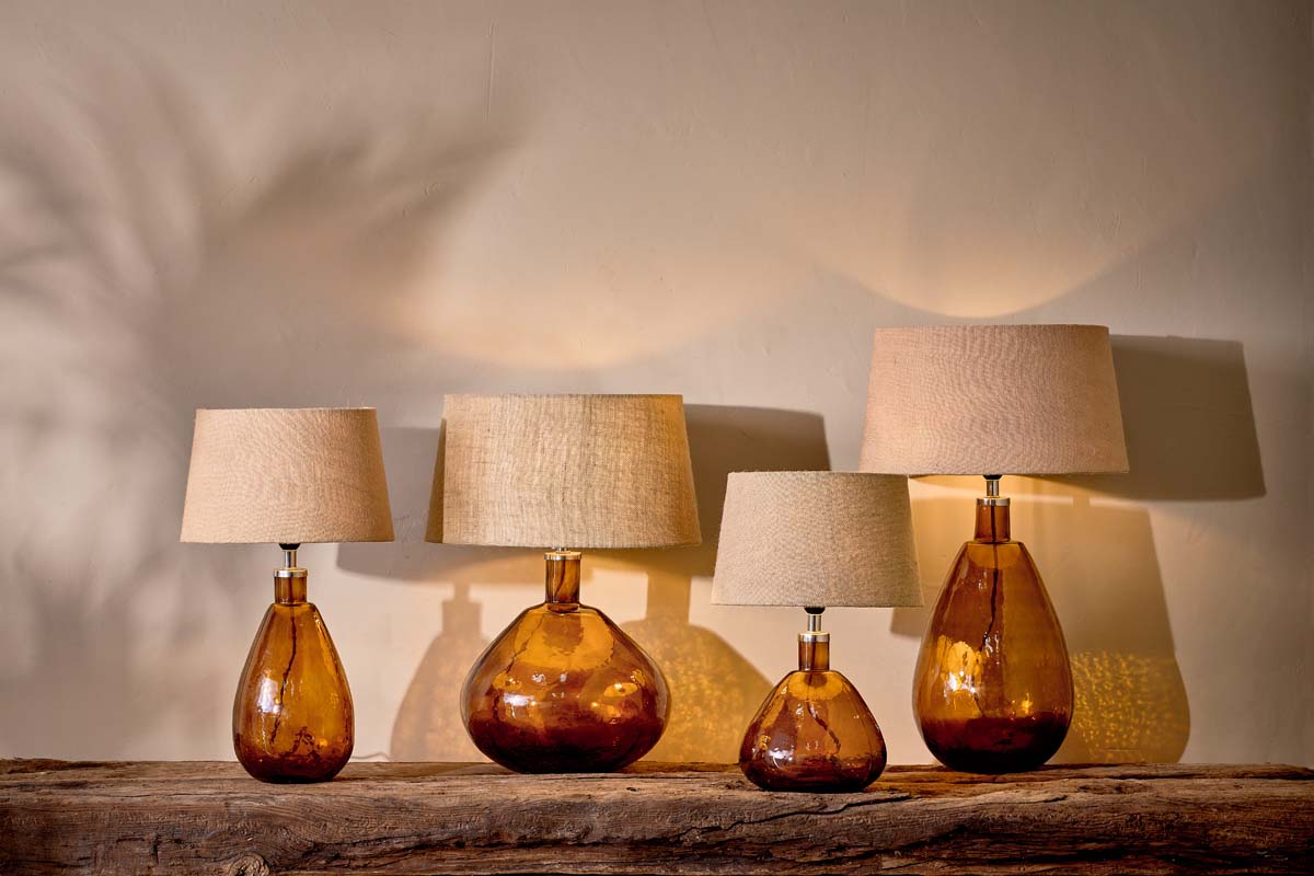 Nkuku LIGHTING Baba Glass Lamp - Burnt Amber - Small Wide