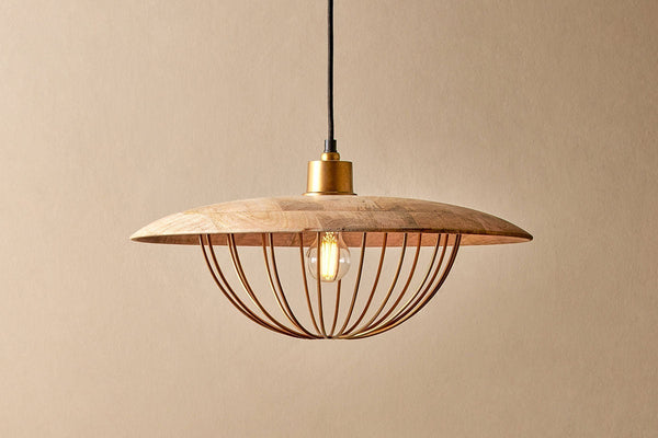 Nkuku LIGHTING Chakai Wood & Metal Pendant - Large