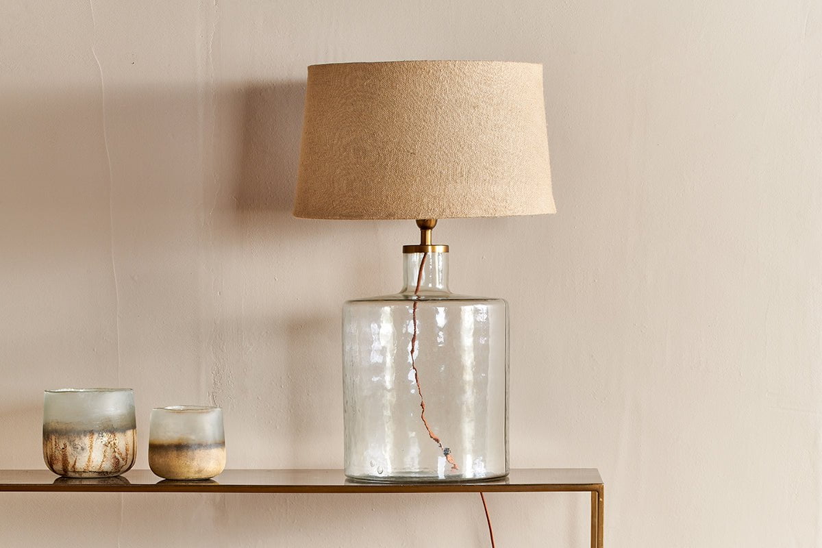 nkuku LAMPS AND SHADES Edina Recycled Glass Table Lamp - Clear - Large