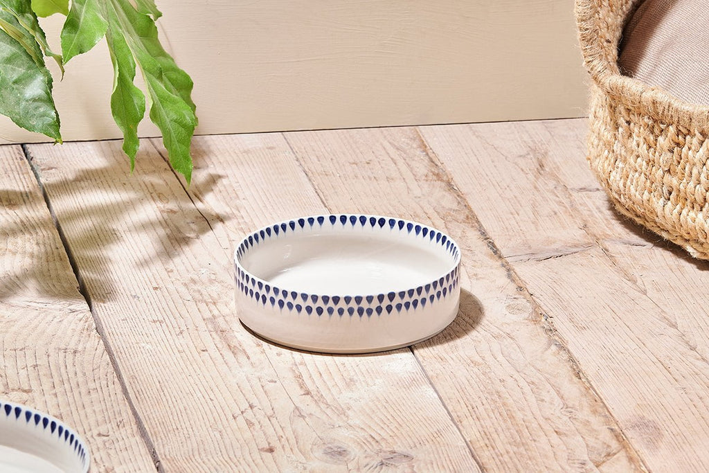 nkuku PET Indigo Drop Ceramic Pet Bowl - Medium