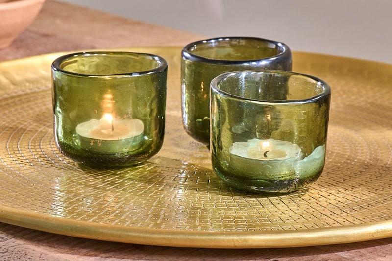 Irda Glass Small Tealight - Dark Emerald - Small (Set of 3) – Nkuku