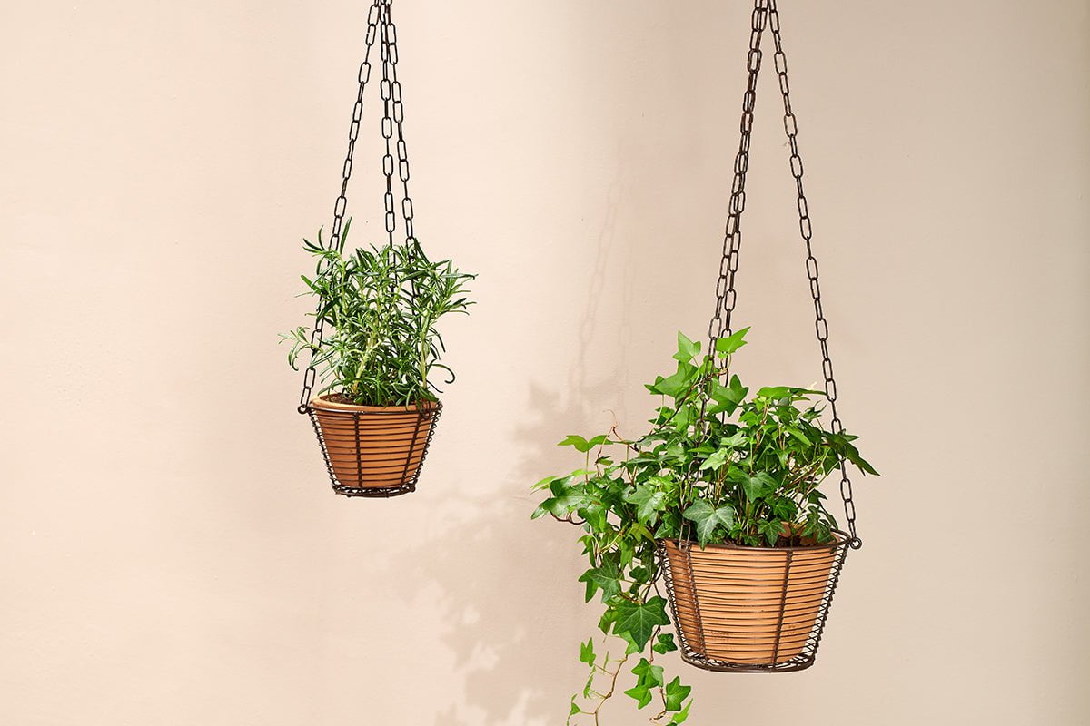 nkuku VASES & PLANTERS Kappil Terracotta And Wire Hanging Planter