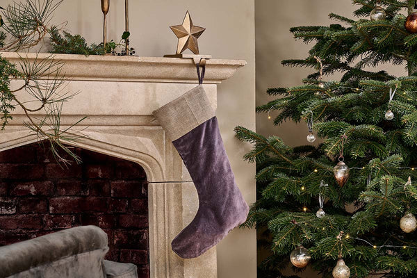 Nkuku CHRISTMAS DECORATIONS Karru Cotton Velvet Stocking - Charcoal