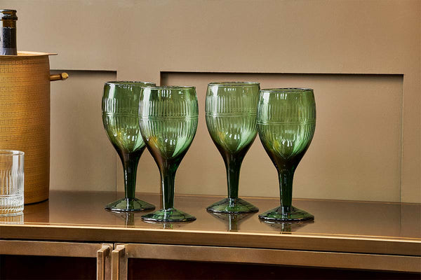 Nkuku Glassware Mila Wine Glass - Dark Emerald (Set of 4)