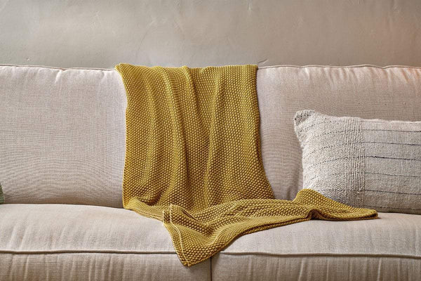 Nkuku TEXTILES Moss Stitch Cotton Throw - Mustard