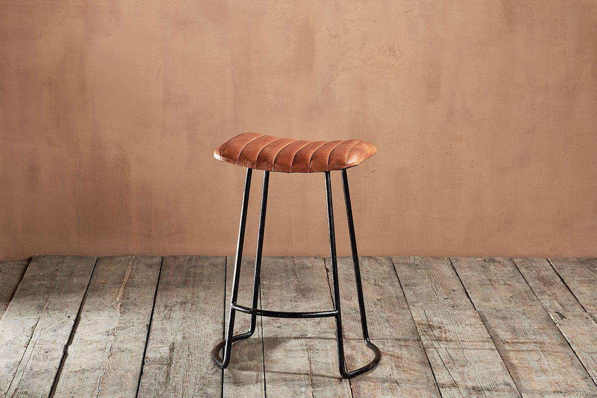 Nkuku Furniture Narwana Ribbed Leather Stool - Small