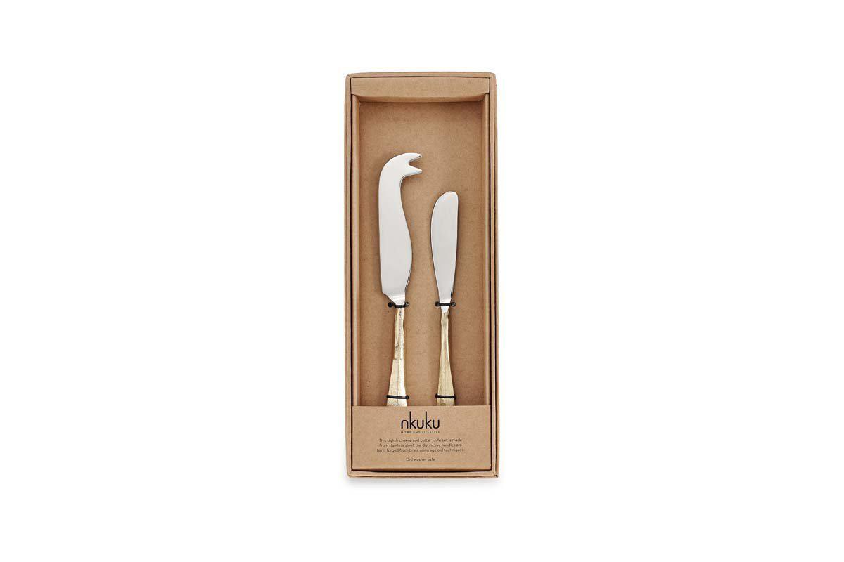 Nkuku Tableware Osko Cheese & Butter Knife Set - Gold - (Set of 2)