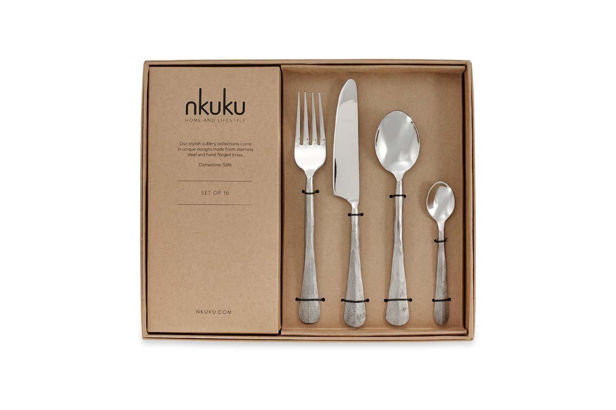 Nkuku Tableware Osko Cutlery - Silver - (Set of 16)