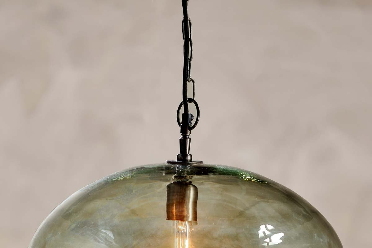 Nkuku LIGHTING Otoro Glass Pendant - Green Smoke - Large Round