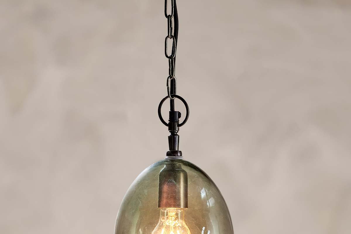 Nkuku LIGHTING Otoro Glass Pendant - Green Smoke - Small Oval