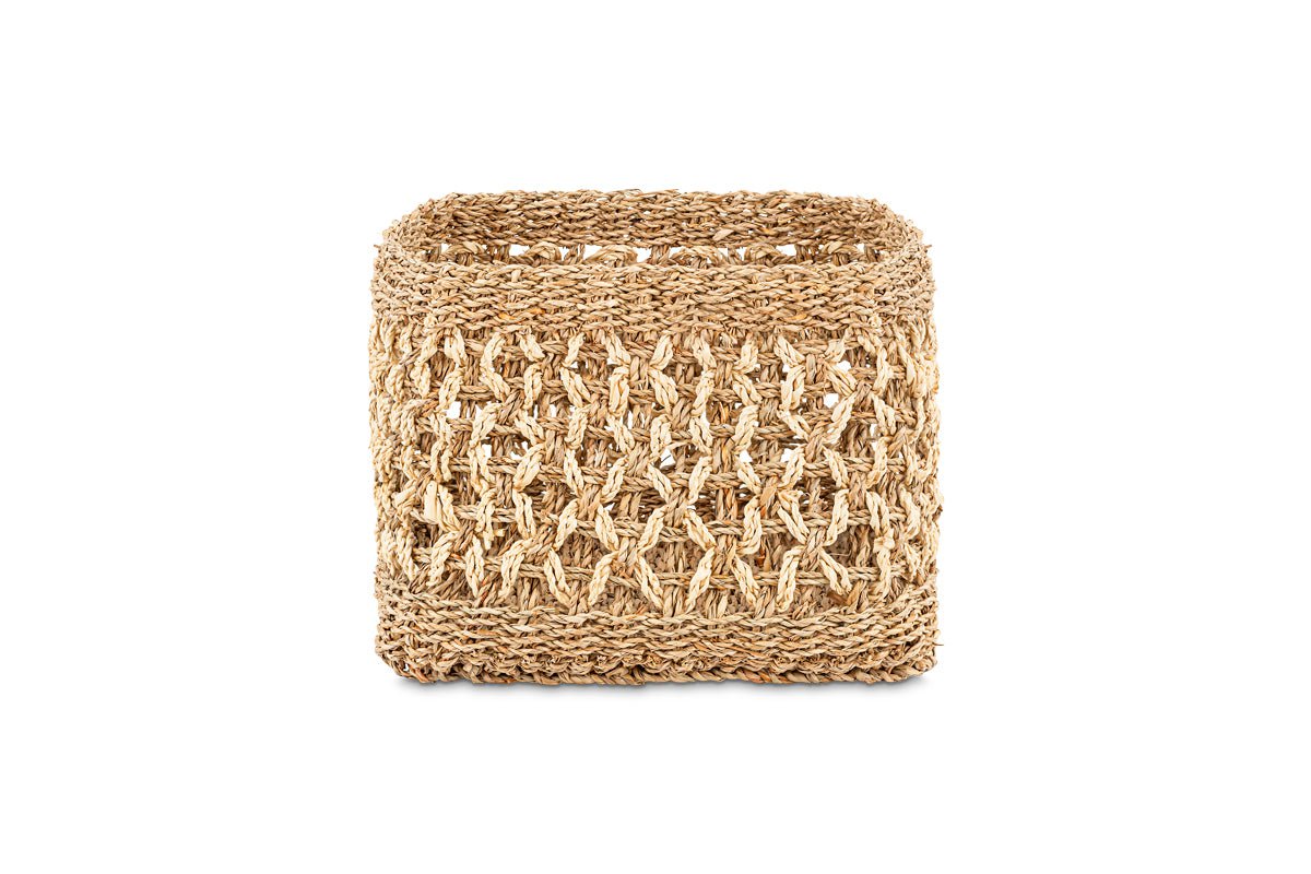 nkuku STORAGE & HANGING ACCESSORIES Shimla Square Seagrass And Palm Leaf Basket