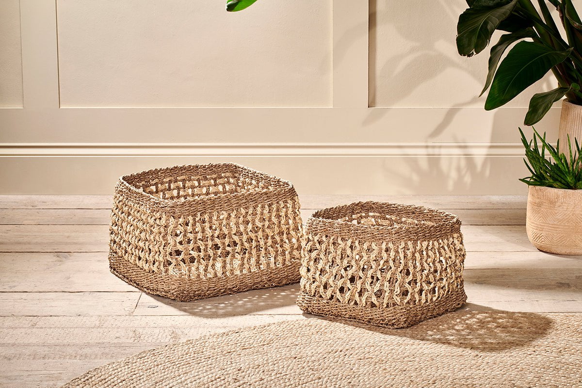 Shimla Square Seagrass And Palm Leaf Basket – nkuku