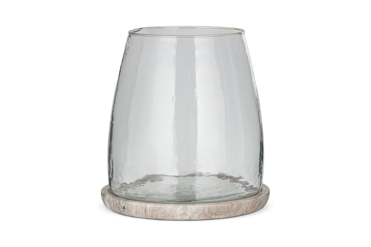 nkuku CANDLES HOLDERS & LANTERNS Sikkim Marble And Recycled Glass Lantern - Clear