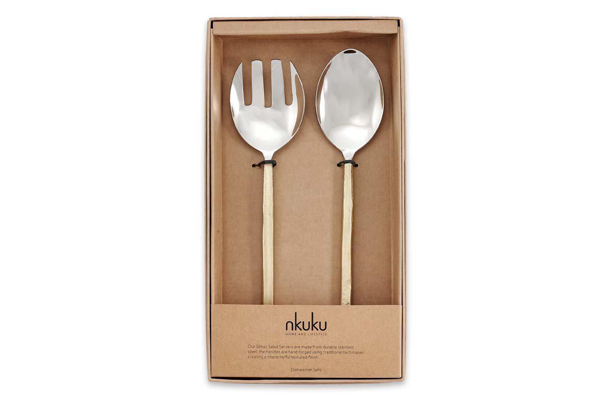 Nkuku Tableware Sirkali Brushed Gold Salad Servers