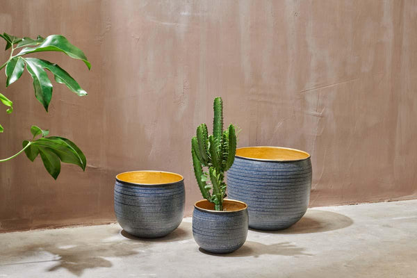 Nkuku Vases & Planters Tembesi Etched Planter - Antique Black & Brass