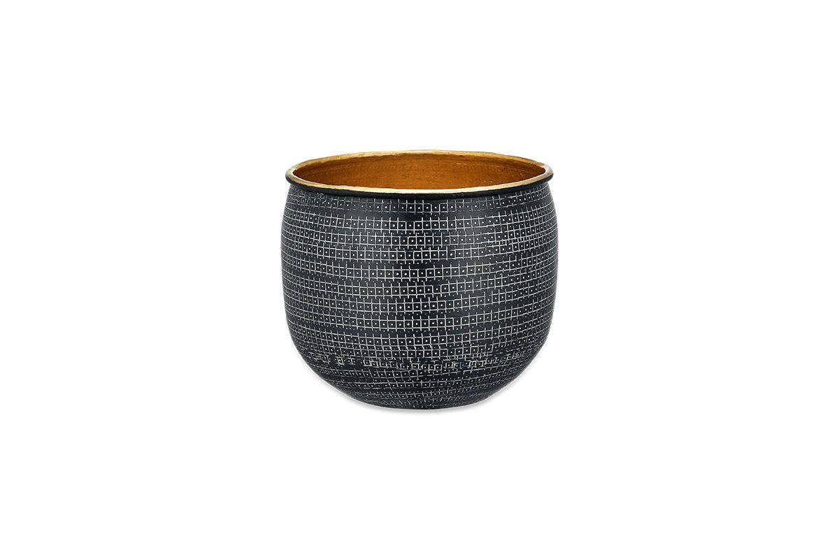 Nkuku Vases & Planters Tembesi Etched Planter - Antique Black & Brass