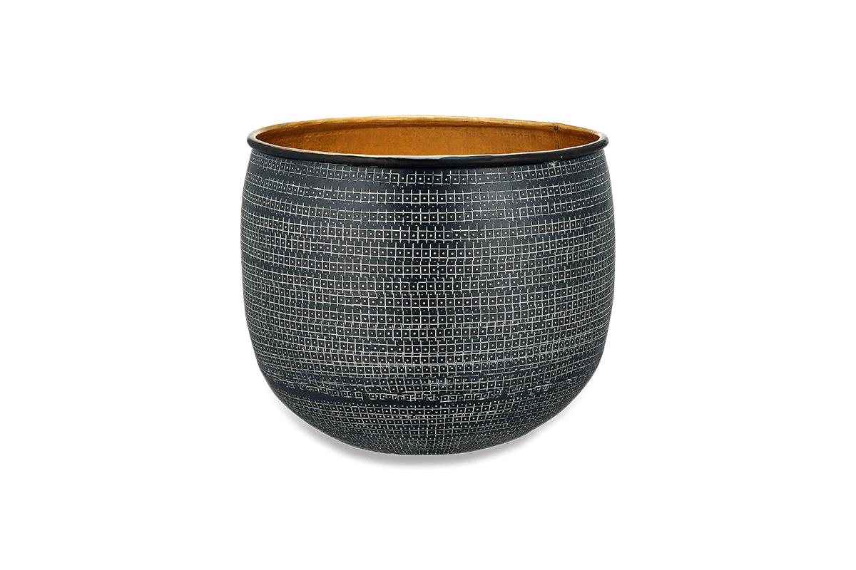 Nkuku Vases & Planters Tembesi Etched Planter - Antique Black & Brass